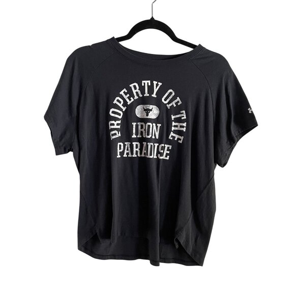 Under Armour Women S Black Loose Project Rock Property Of Short Sleeve T-Shirt - Picture 2 of 10